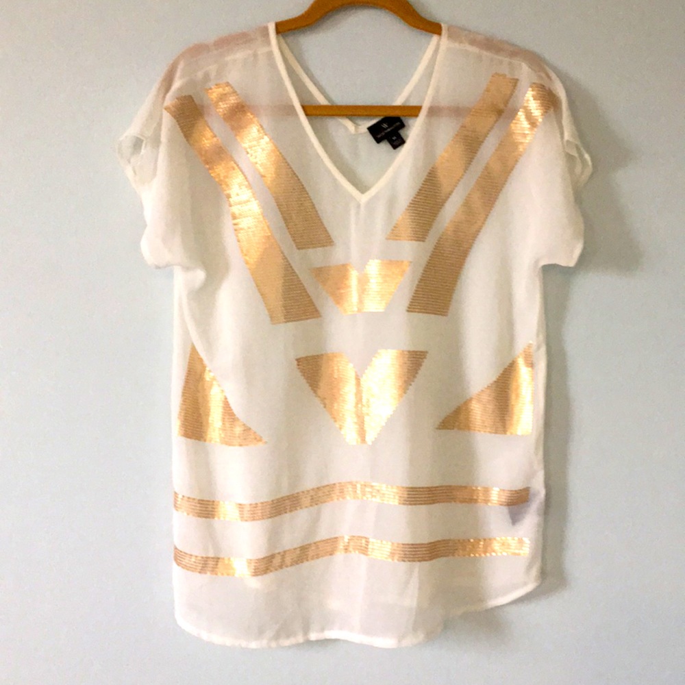 Worthington fluttery sleeve sequinned top